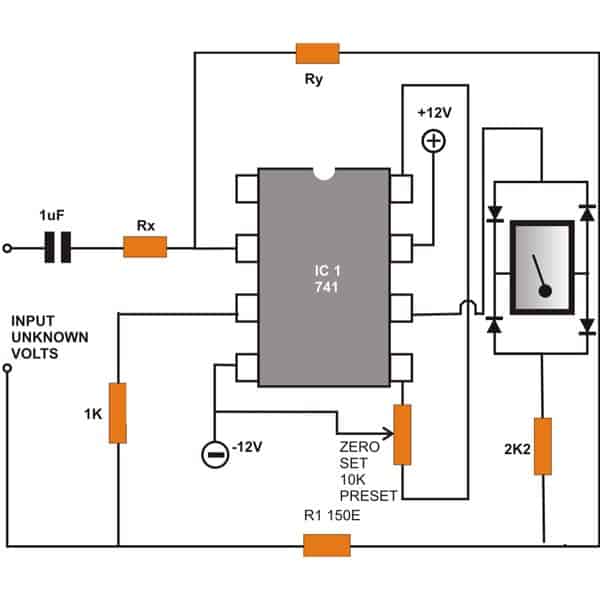 使用IC 741的交流电压表电路