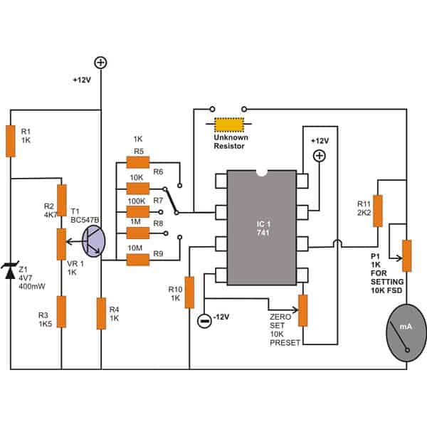 欧姆计电路使用IC 741