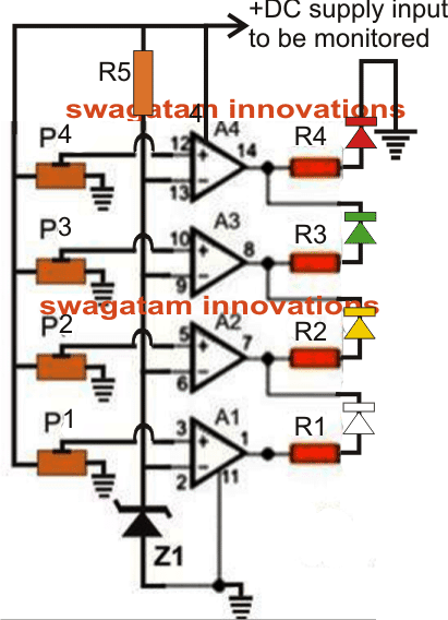 4 LED电池充电监控电路