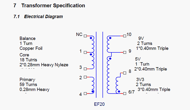 3.3V, 5V, 9V SMPS变压器绕组细节