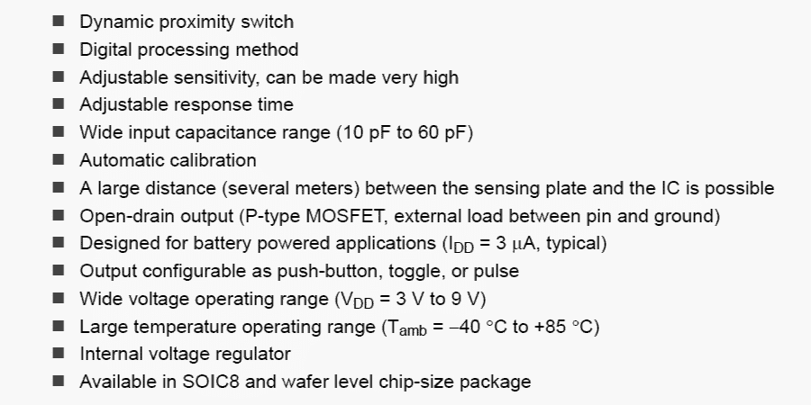 IC PCF8883的特点，这一专业电容触摸和接近传感器