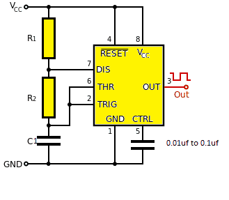 Simple Astable Circuit Using IC 555