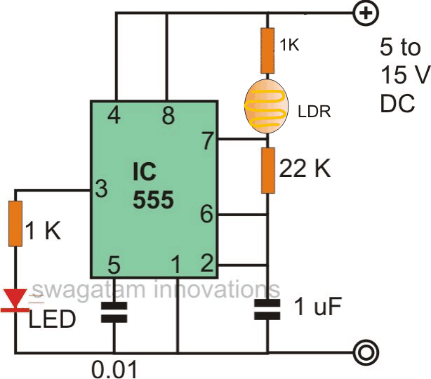 使用IC 555光到变频器