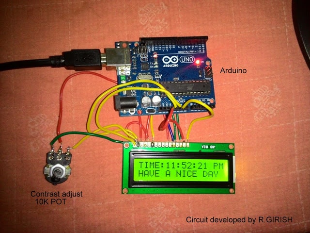 液晶显示器和Arduino之间的电线连接