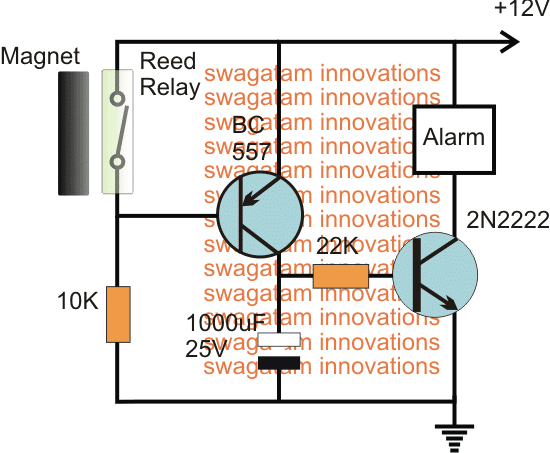 Magnetic Door Security Alarm Circuit