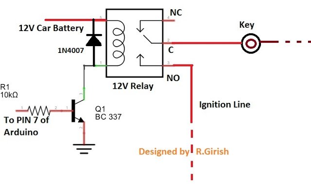 Arduino GSM汽车点火和中控继电器接线