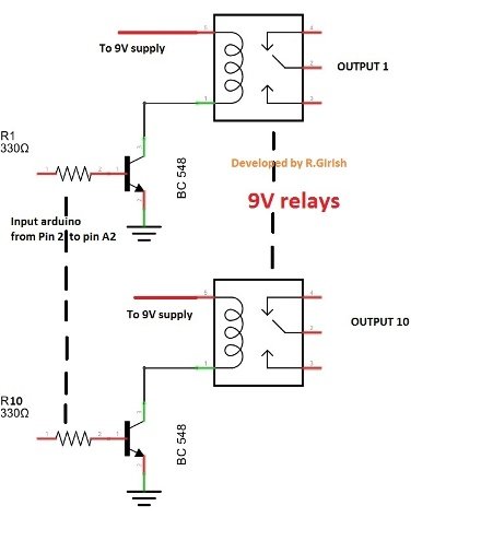 transistor relay connection for 2.4 GHz remote controlled motors