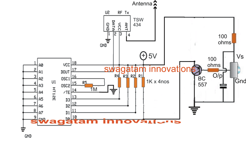 433MHz transmitter circuit with infrared TSOP1730 IC