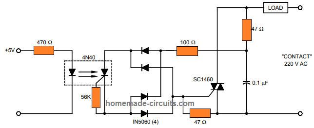 SSR circuit using SCR opto-coupler 4N40