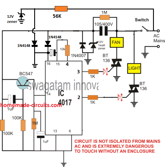 使用ic4017开关两个顺序的交流负载