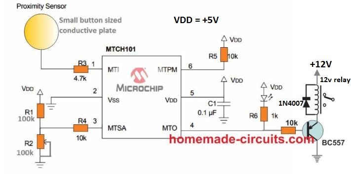 MTCH101具有继电器的接近凸电路