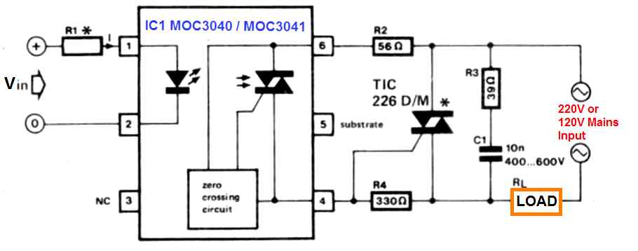 SSR circuit using MOC3040 and MOC3041